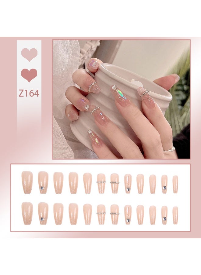 أظافر صناعية فاخرة سريعة الارتداء - مجموعة قابلة لإعادة الاستخدام مكونة من 24 قطعة - قطع هولوغرافية وأحجار الراين - أظافر صناعية لامعة قابلة لإعادة الاستخدام - مظهر صالونات التجميل في المنزل - Image 2